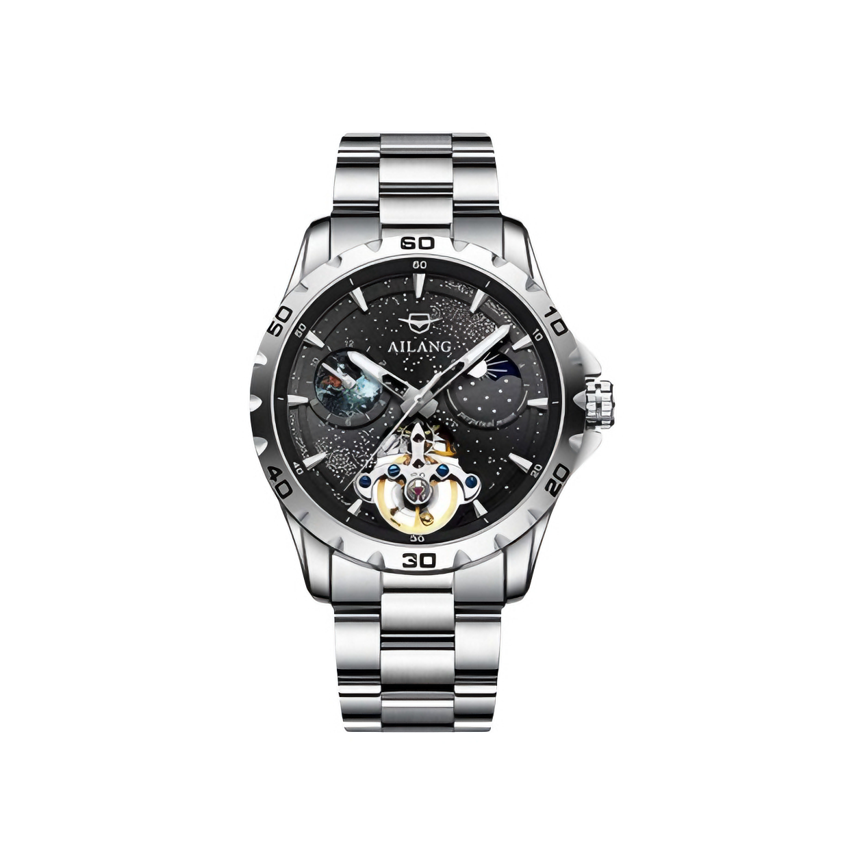 推荐商品：AILANG/艾浪 梵高星空 艺术设计夜光镂空陀飞轮个性油画月相立体表盘自动机械男士手表