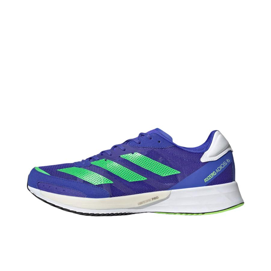 推荐商品：adidas Adizero Adios 6 跑鞋 马拉松竞速网布透气防滑耐磨织物碳板 蓝色/绿色