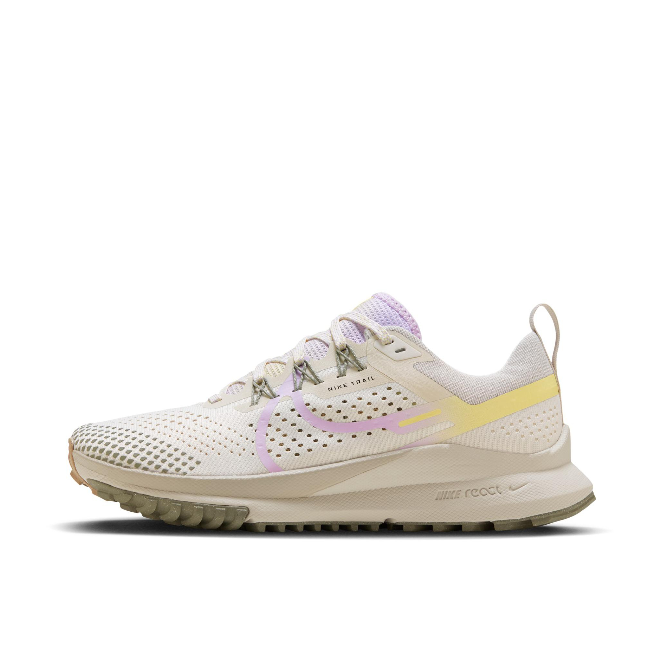 推荐商品：Nike React Pegasus Trail 4 飞马 跑鞋 缓震户外越野防水防滑织物支撑训练圆头回弹平稳 女款/白色/灰色