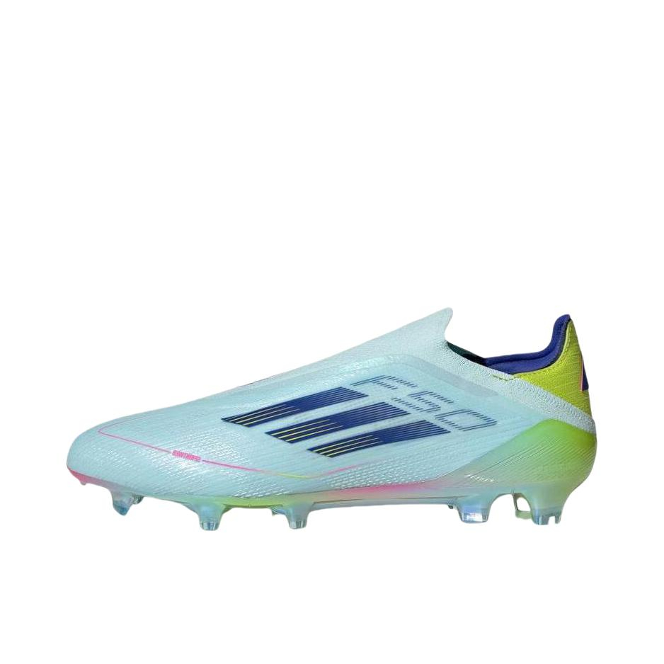 推荐商品：adidas F50+ Laceless FG 超顶级 胶质长钉 天然硬草地 耐用防滑耐磨 足球鞋 天蓝色