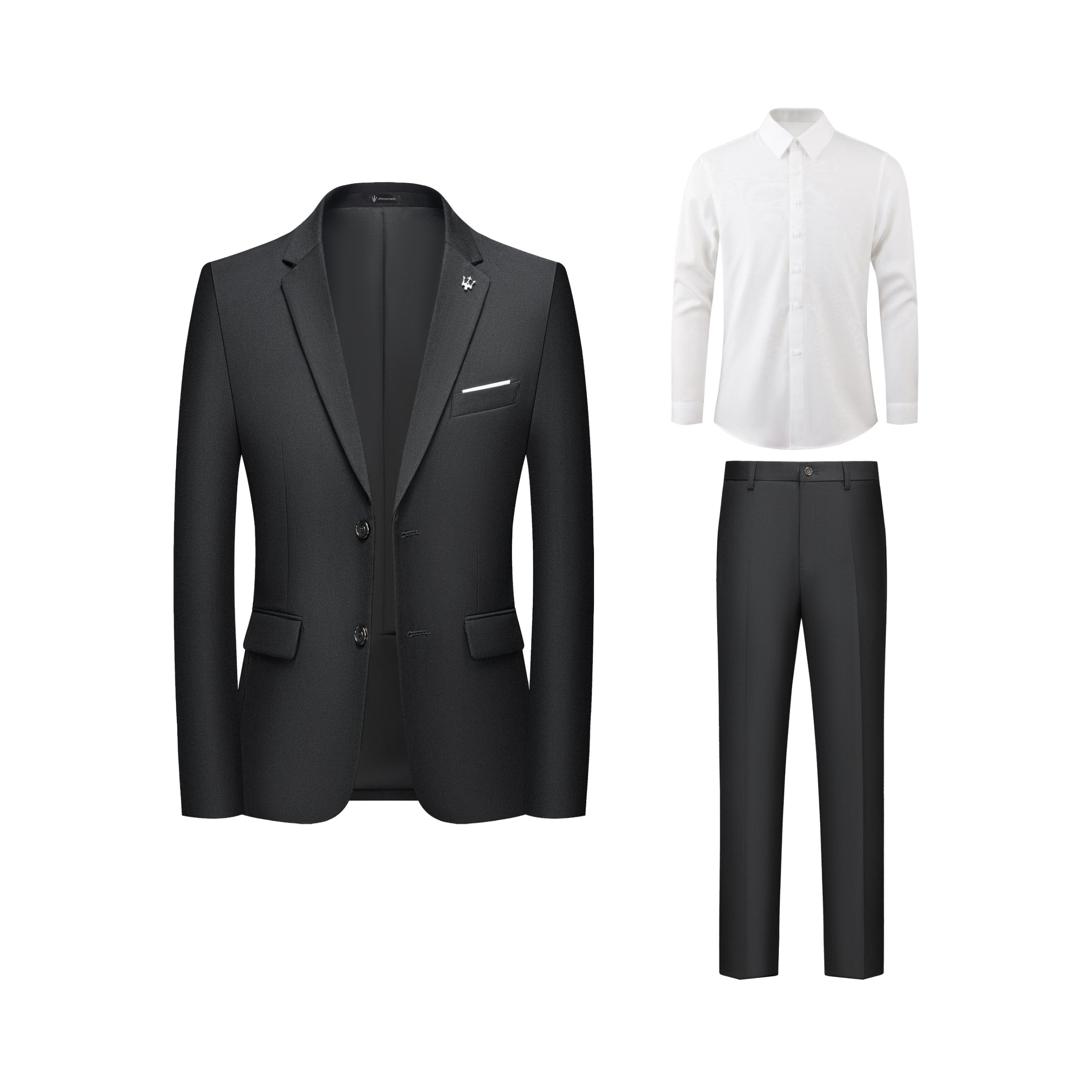 推荐商品：Maserati/玛莎拉蒂 商务修身单排扣长袖西装 MS09-533Y 黑/两件套+白衬衫