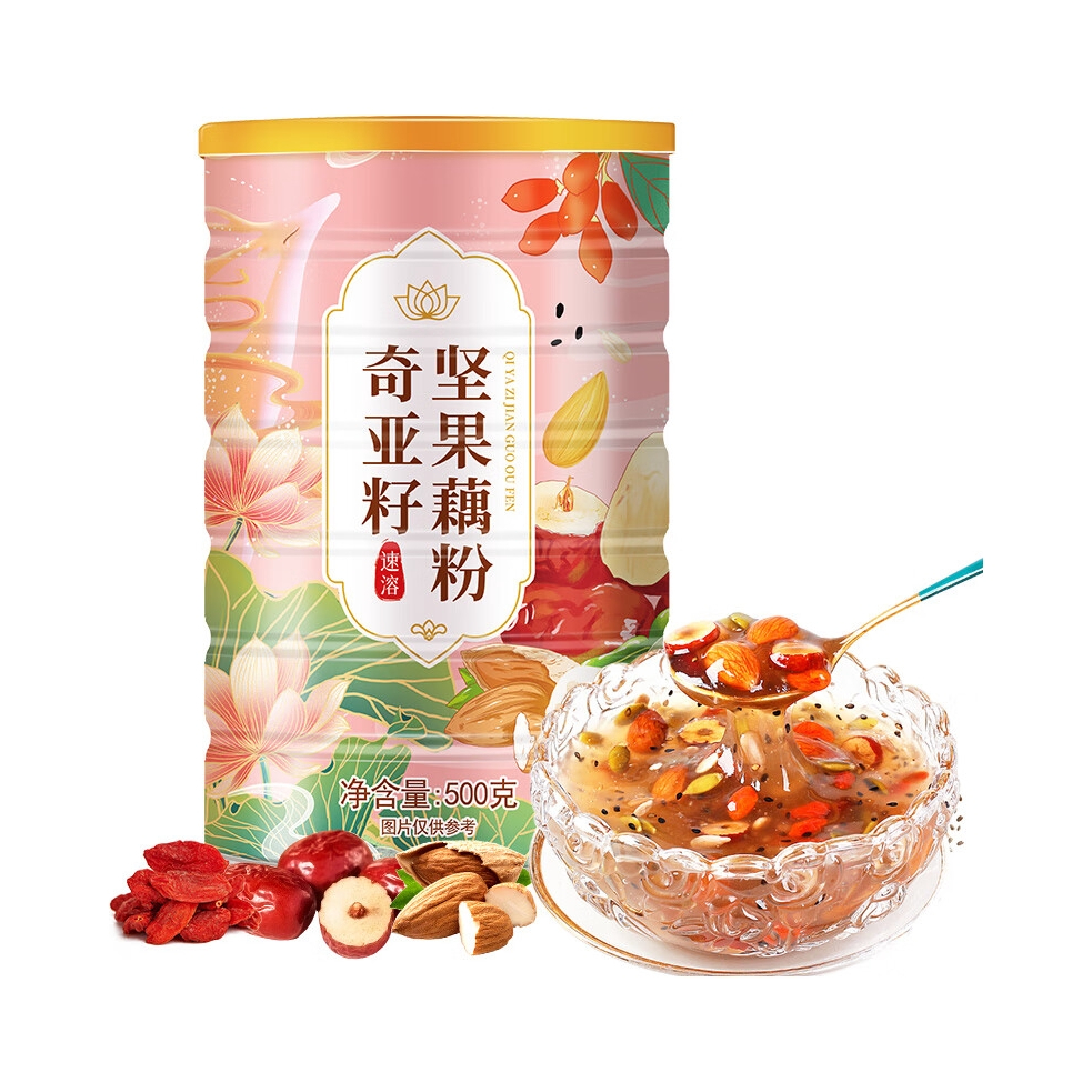 推荐商品：燕花姬 藕粉 500g 罐装 奇亚籽坚果