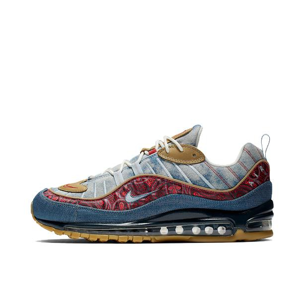 推荐商品：Nike Air Max 98 跑鞋 潮流复古全掌缓震回弹防滑耐磨轻便透气时尚拼接圆头气垫 Wild West 牛仔