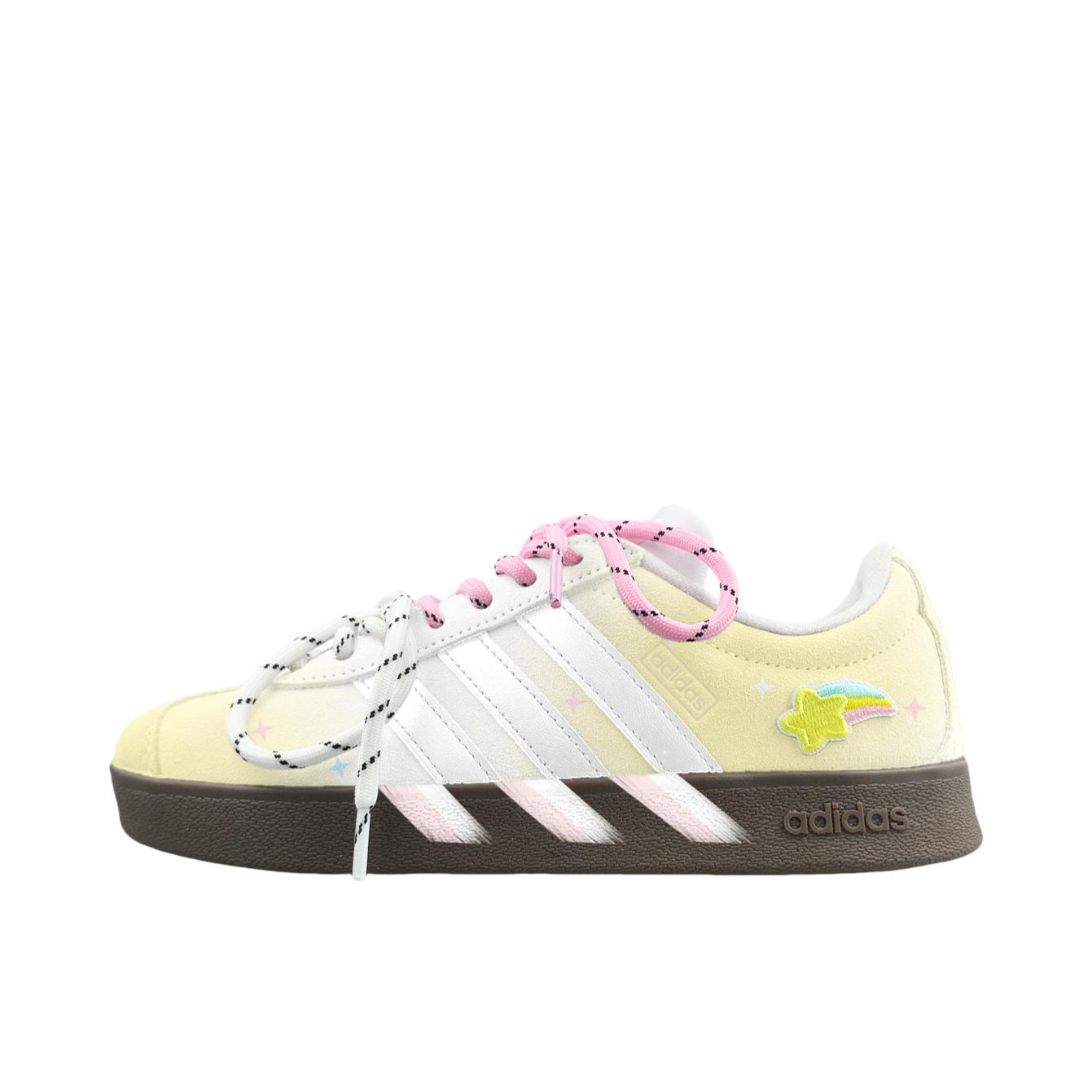 推荐商品：定制款 adidas neo Vl Court 板鞋 减震抗冲击性防水合成革甜酷美式包裹性 流星双带/白色/黄色
