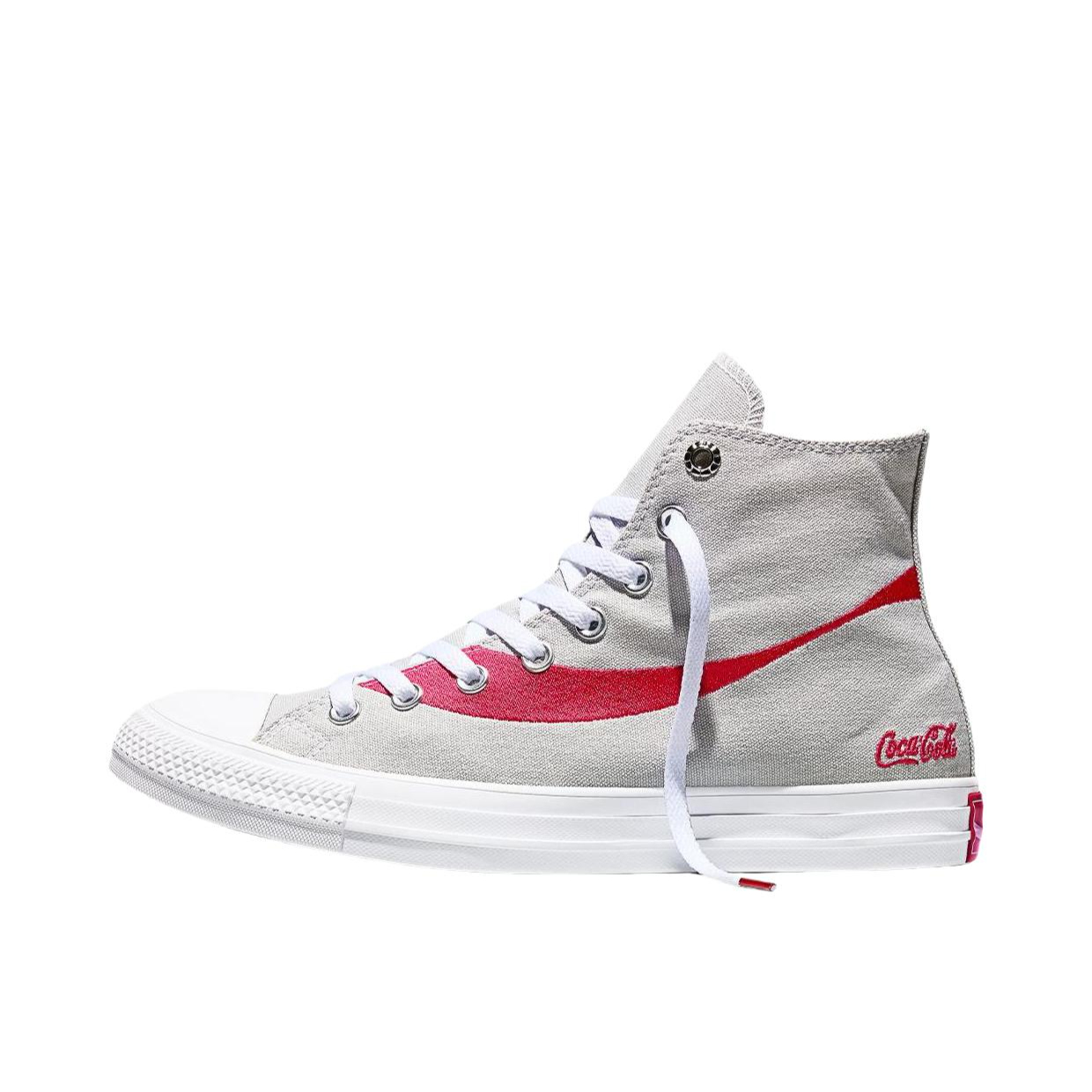 推荐商品：Converse/匡威 Chuck Taylor All Star 帆布鞋 常青款轻便防滑耐磨百搭复古圆头减震贴合高帮 可口可乐联名/银色