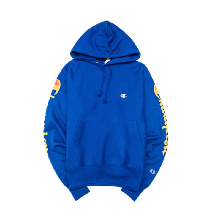 Champion 冠军美版植绒字母印花情侣加绒套头连帽卫衣 男女同款