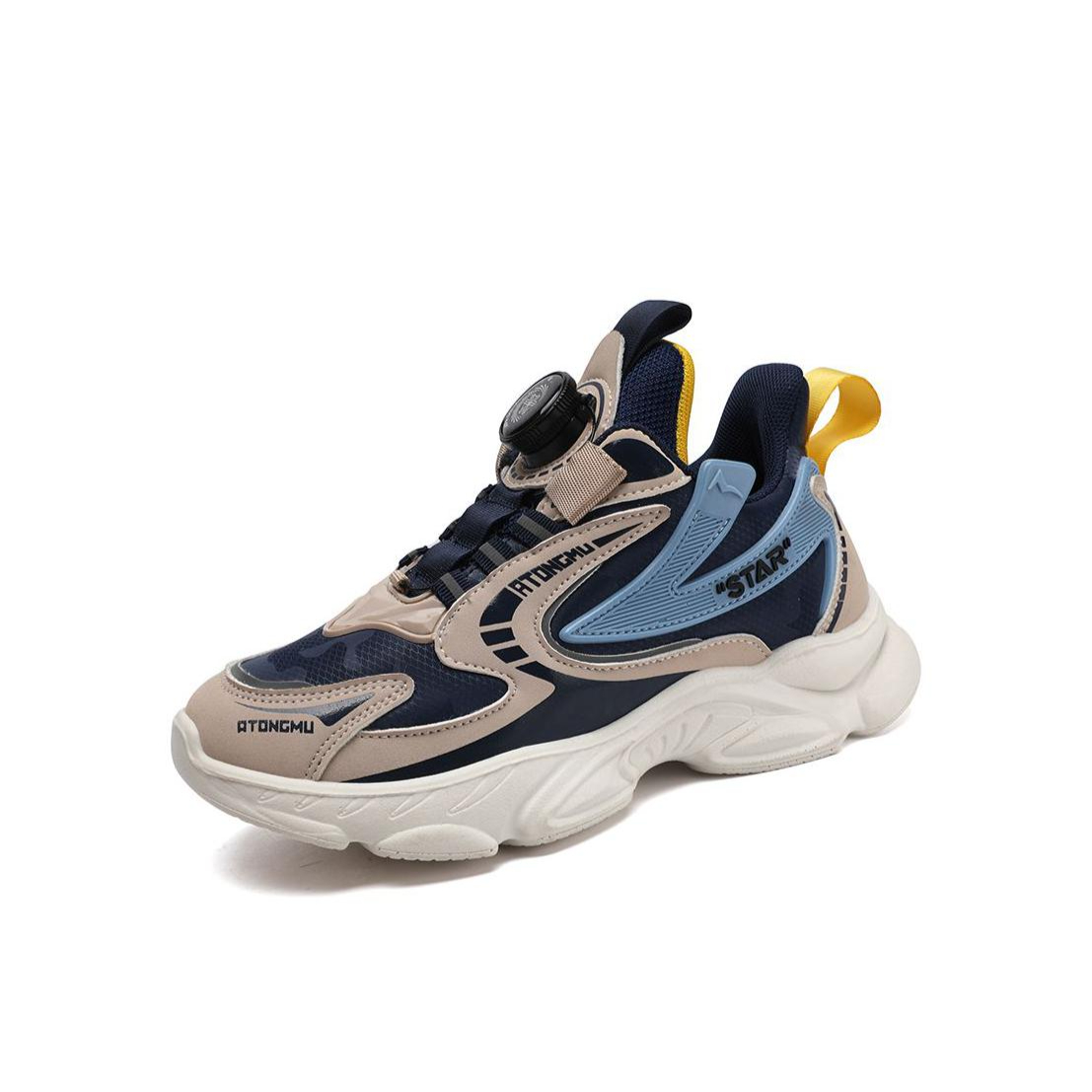 推荐商品：ATONGMU/阿童木 旋转纽扣 耐磨 网面透气 运动鞋儿童 ATMFL707 小童/皮面/咖色