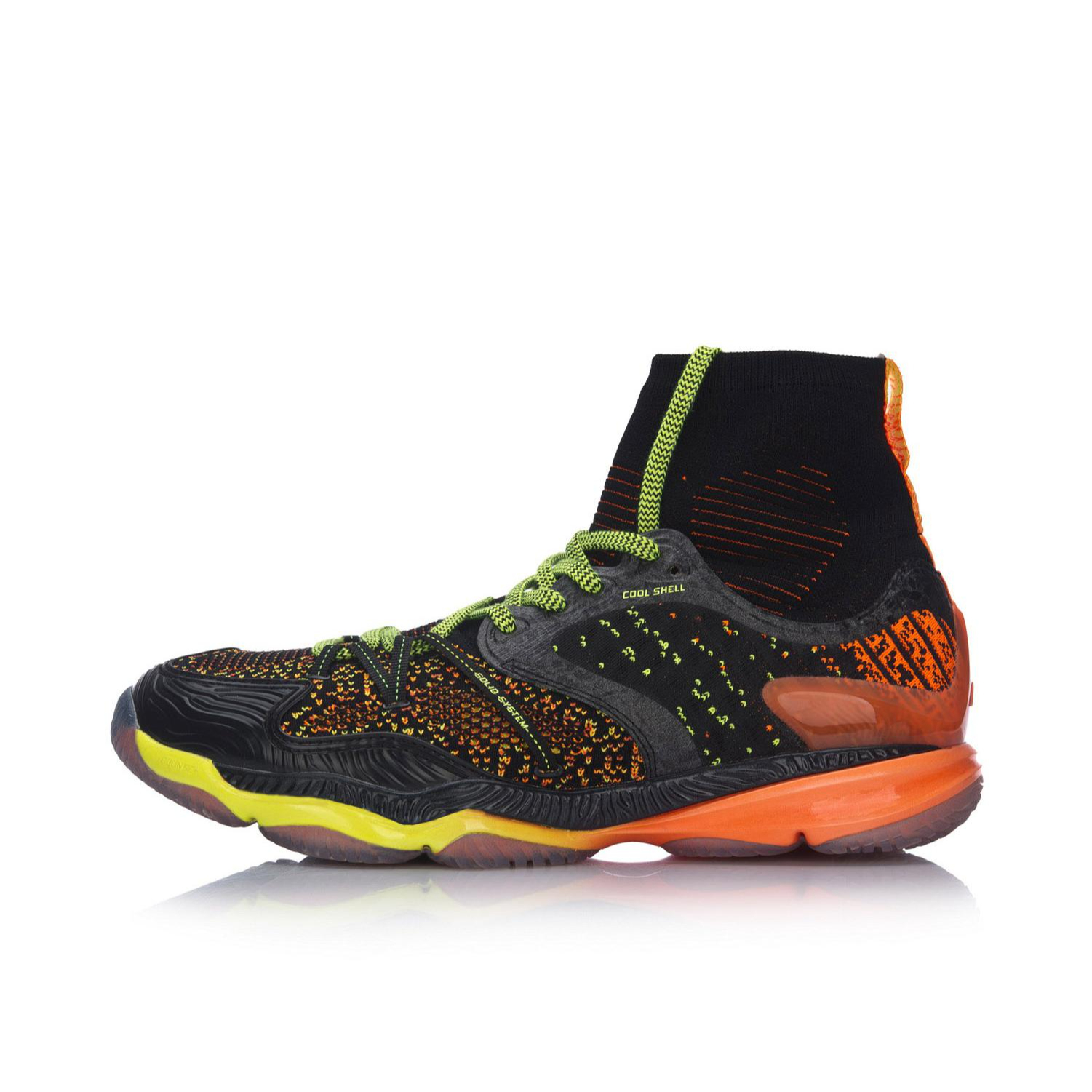 推荐商品：李宁 变色龙 系带袜套减震回弹防滑支撑高帮 比赛鞋 羽毛球鞋 黑色/渐变