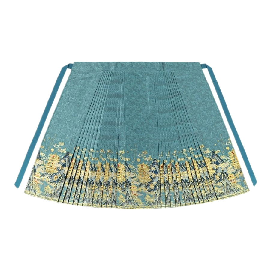 推荐商品：汉尚华莲 碧空浅影 秋冬款新中式织金马面裙汉服 女装 青灰/马面裙