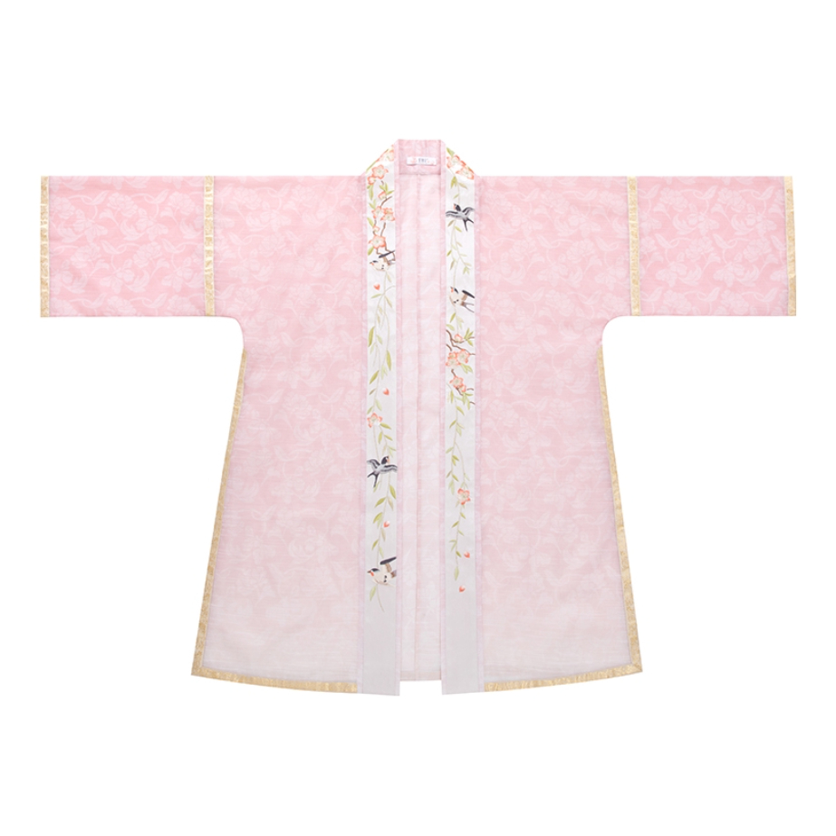 推荐商品：花朝记 纤云 国丝汉服节宋制对襟衫百迭裙 女装 粉/渐变对襟长衫