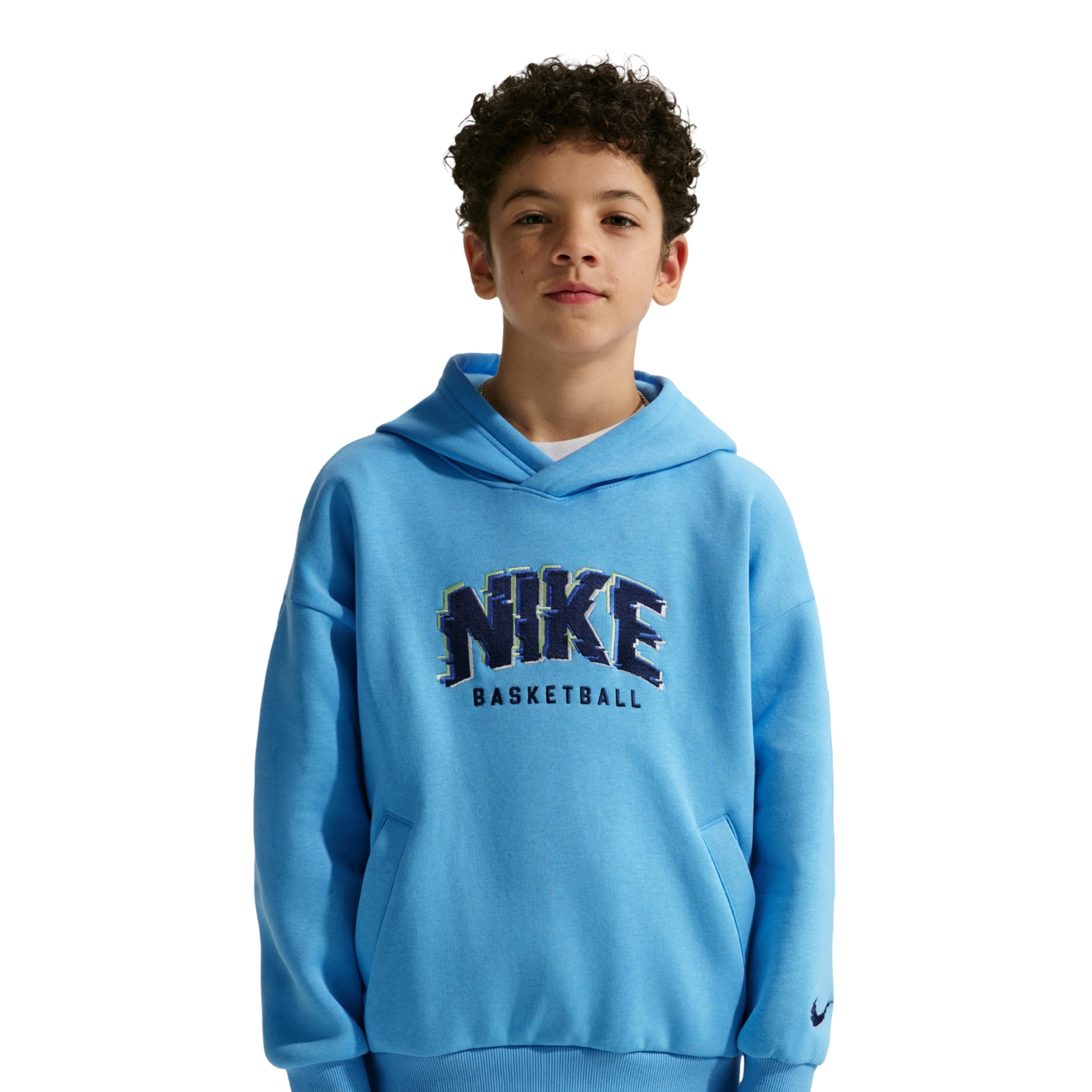 推荐商品：Nike/耐克童装 字母印花套头连帽卫衣 中小童 HV0508 大学蓝/深藏青