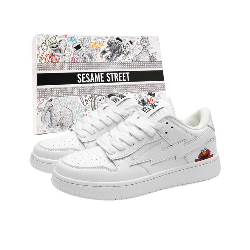 推荐商品：SESAME STREET/芝麻街 闪电 板鞋 复古柔软学院风情侣 礼盒款/白色