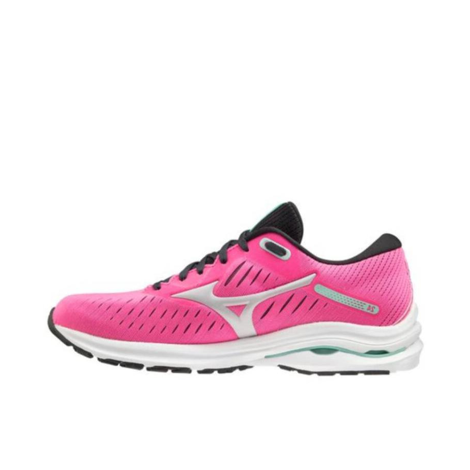 推荐商品：Mizuno/美津浓 Wave Rider 24 时尚休闲 防滑耐磨 减震透气 健身训练 舒适回弹 织物合成革 运动 跑鞋 粉色/白色