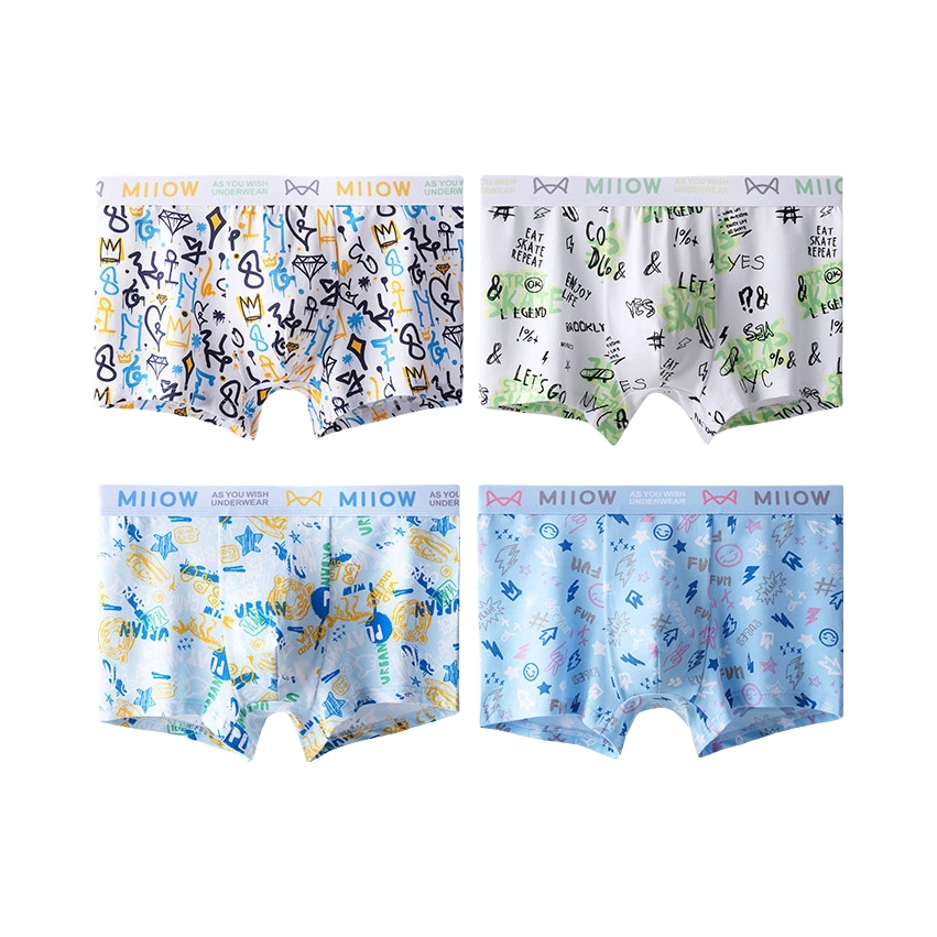 推荐商品：猫人童装 透气运莫代尔无痕初高中生发育期四角平角内裤 男大童 YS29003-wyp 潮流涂鸦+滑板少年+动物派对+电玩男孩/4条装