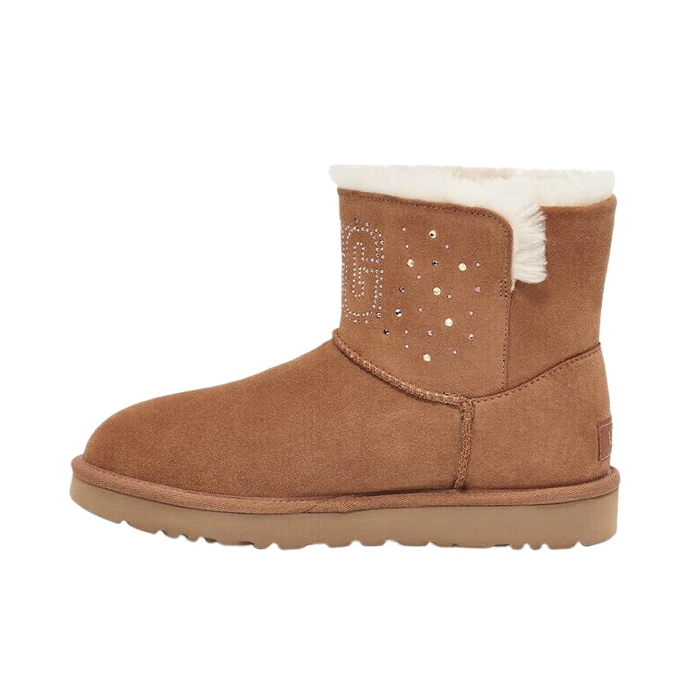 推荐商品：UGG CLASSIC GEM MINI 时装靴 时尚潮流舒适轻便镶钻 栗色