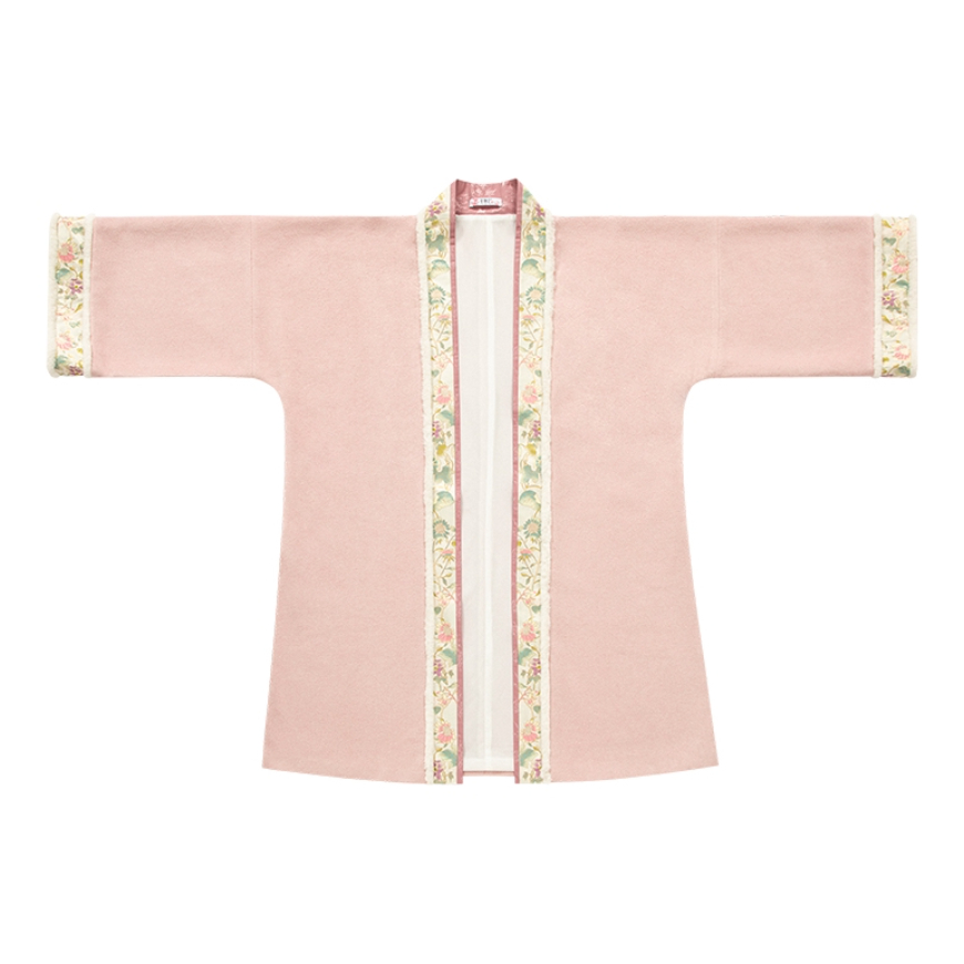 推荐商品：花朝记 怀袖 印金织金对襟袄飞机袖褶裙围裳汉服 女装 粉/双层长袄