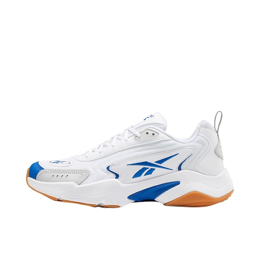 推荐商品：Reebok/锐步 Vector Runner 运动休闲鞋 合成革潮流复古防滑减震耐磨厚底 白色/蓝色