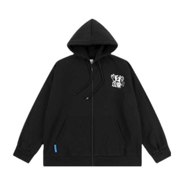 维动 纯色加厚加绒印花拉链长袖连帽卫衣 VDXT50LMWYKS 石墨黑