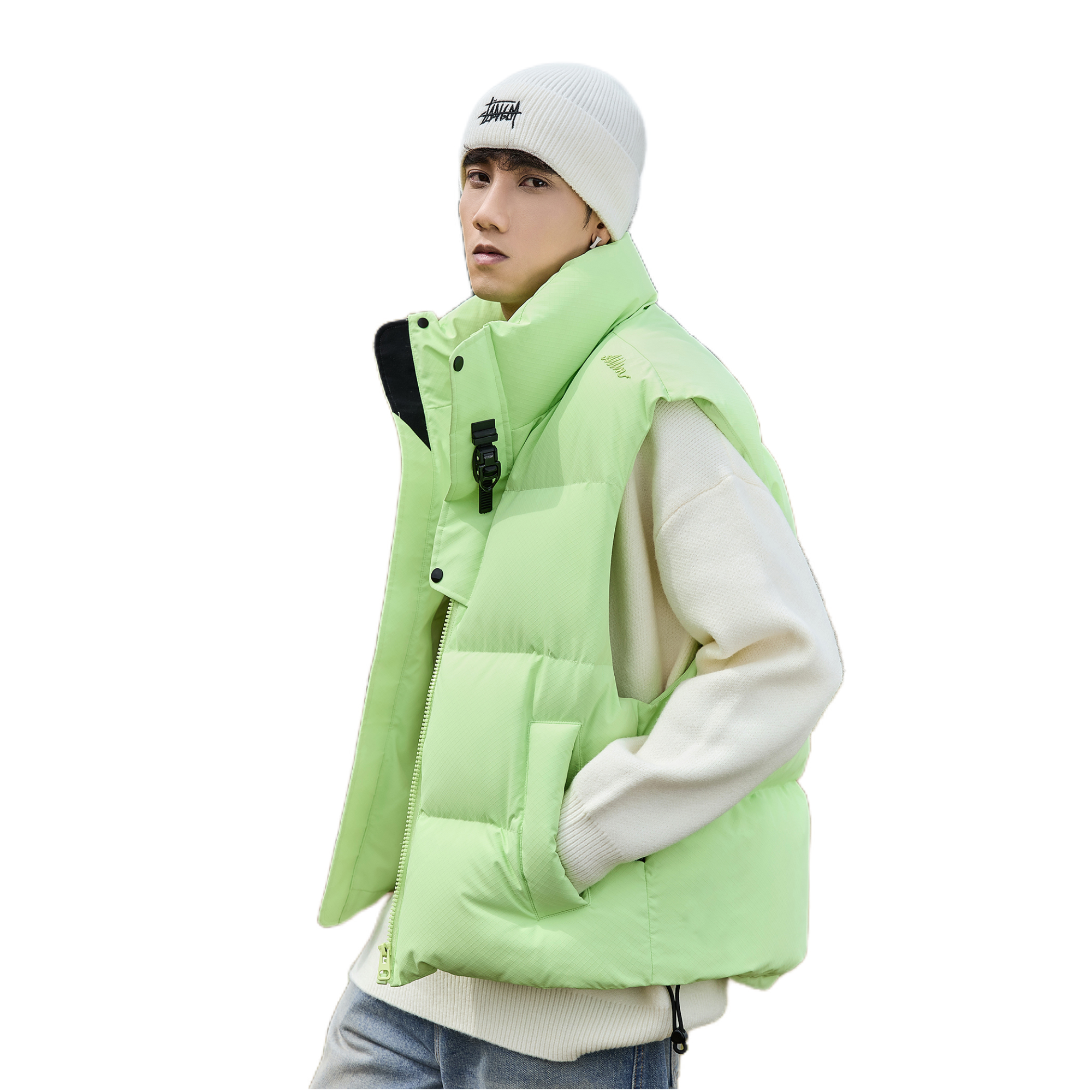 推荐商品：隐狼世家 亲肤柔软保暖立领羽绒马甲 GY7271 薄荷绿