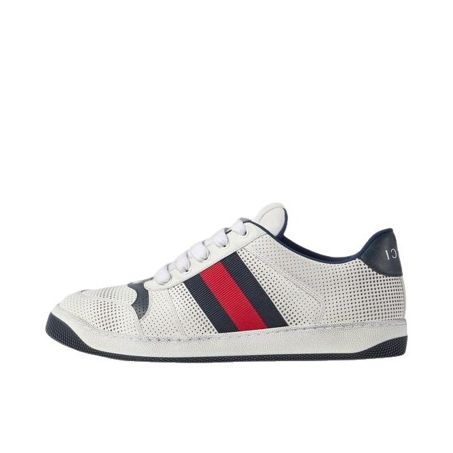 推荐商品：Gucci Screener系列 板鞋 圆头纯色运动风 白色/深蓝色