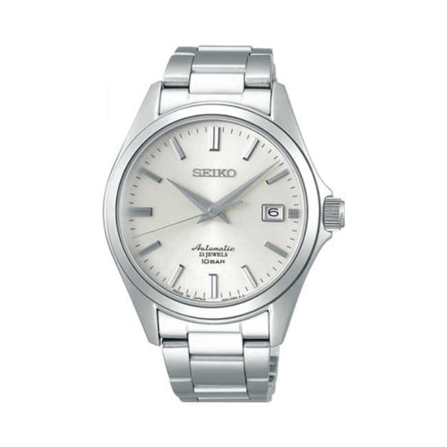 推荐商品：SEIKO/精工 防水精钢表带奶油色表盘自动机械男士腕表