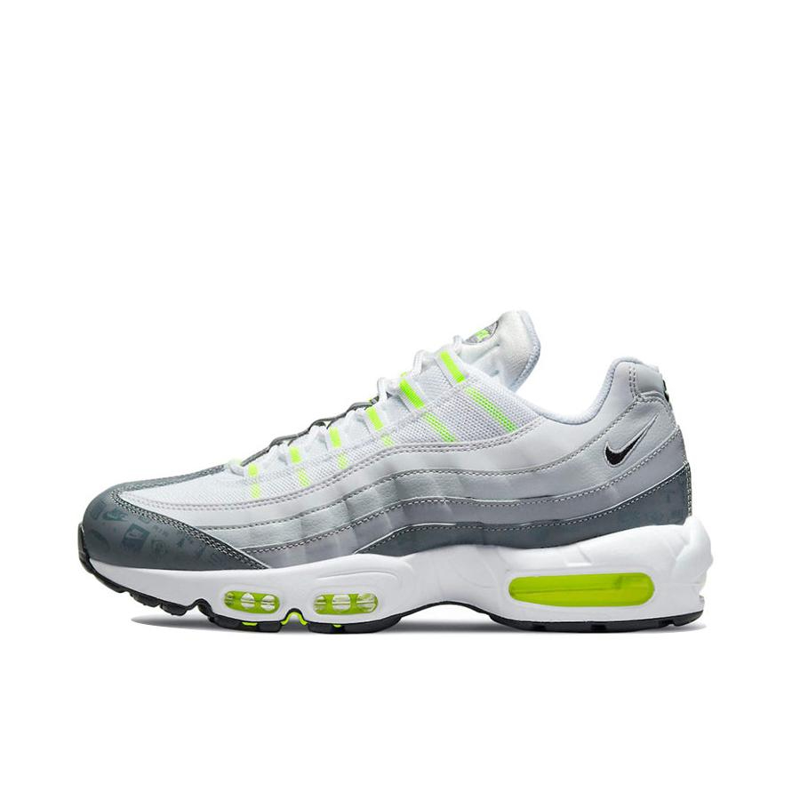 推荐商品：Nike Air Max 95 跑鞋 潮流时尚复古百搭防滑耐磨舒适透气防水气垫织物支撑低帮缓震贴合耐用圆头 白色/灰色/荧光绿