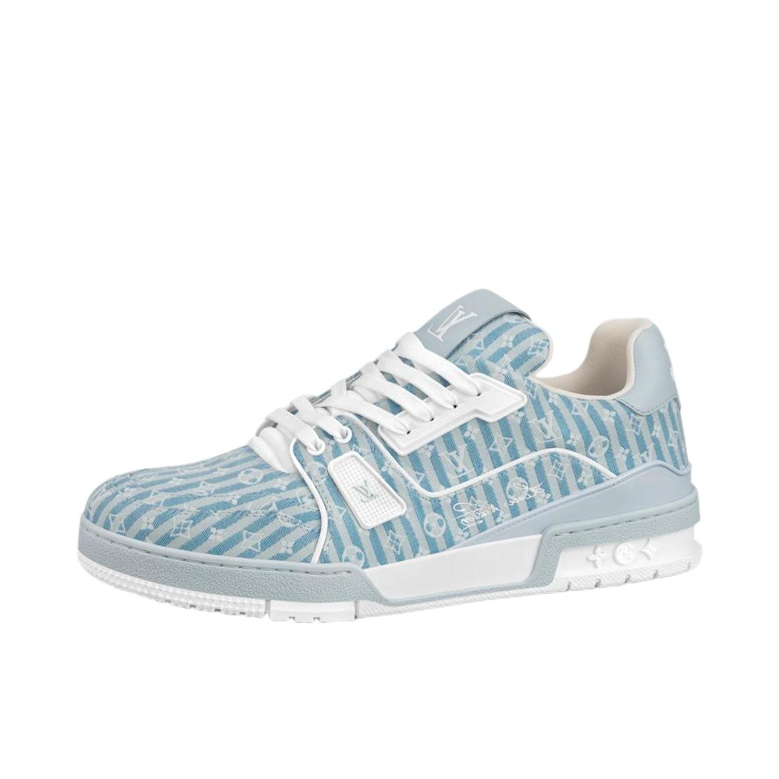 推荐商品：Louis Vuitton Trainer系列 时尚 牛皮 圆头 防滑 轻便 板鞋 白色/天蓝色