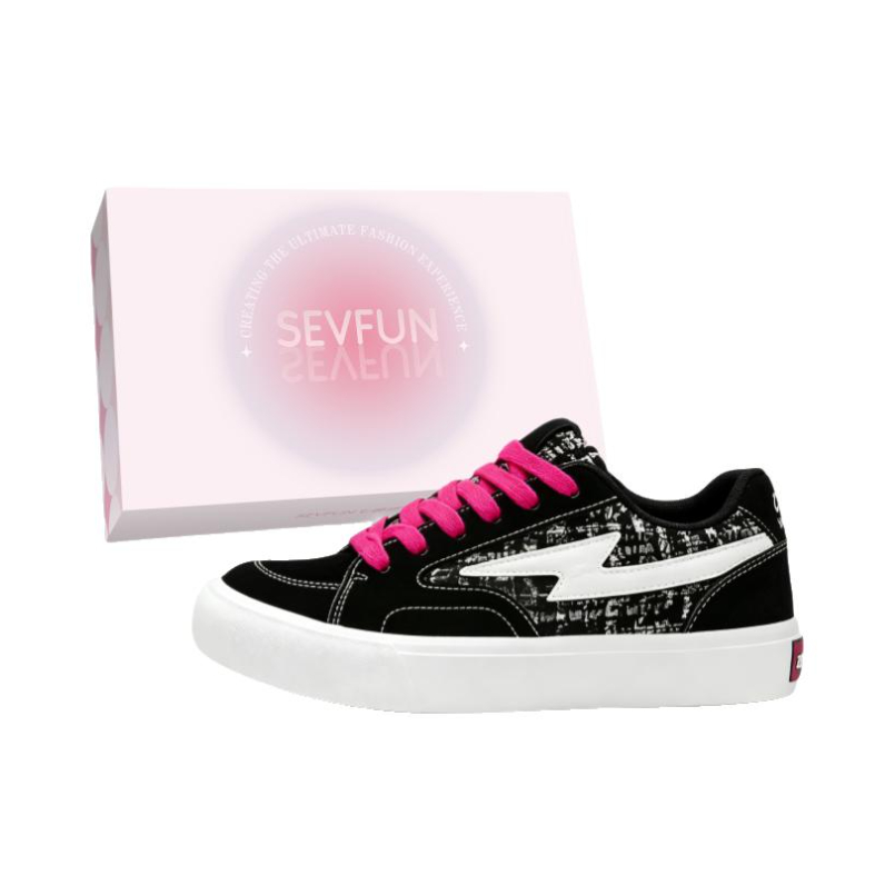 推荐商品：7 SEVFUN/七色纺 板鞋 情侣小众小香风街头 QNLZH-A18A 礼盒款/升级版️/黑色/粉色 