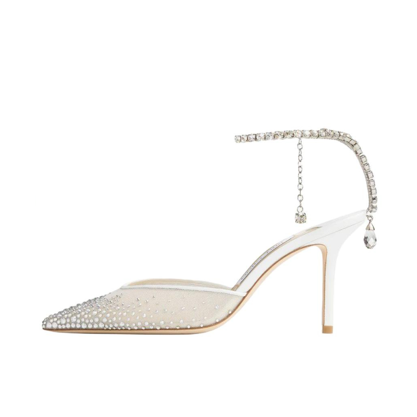 推荐商品：Jimmy Choo 尖头 皮革 搭扣 百搭 高跟鞋 SAEDA100BGM 跟高 8.5cm/白色