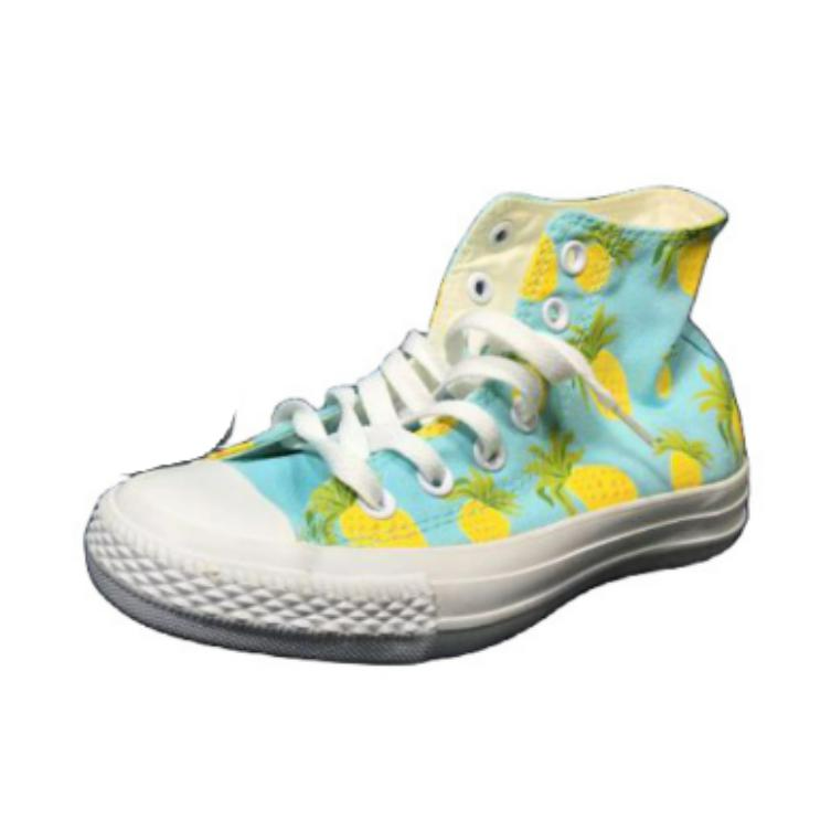 推荐商品：Converse/匡威 Chuck Taylor All Star 帆布鞋 常青款轻便防滑耐磨百搭复古圆头减震贴合高帮 蓝色/菠萝印花