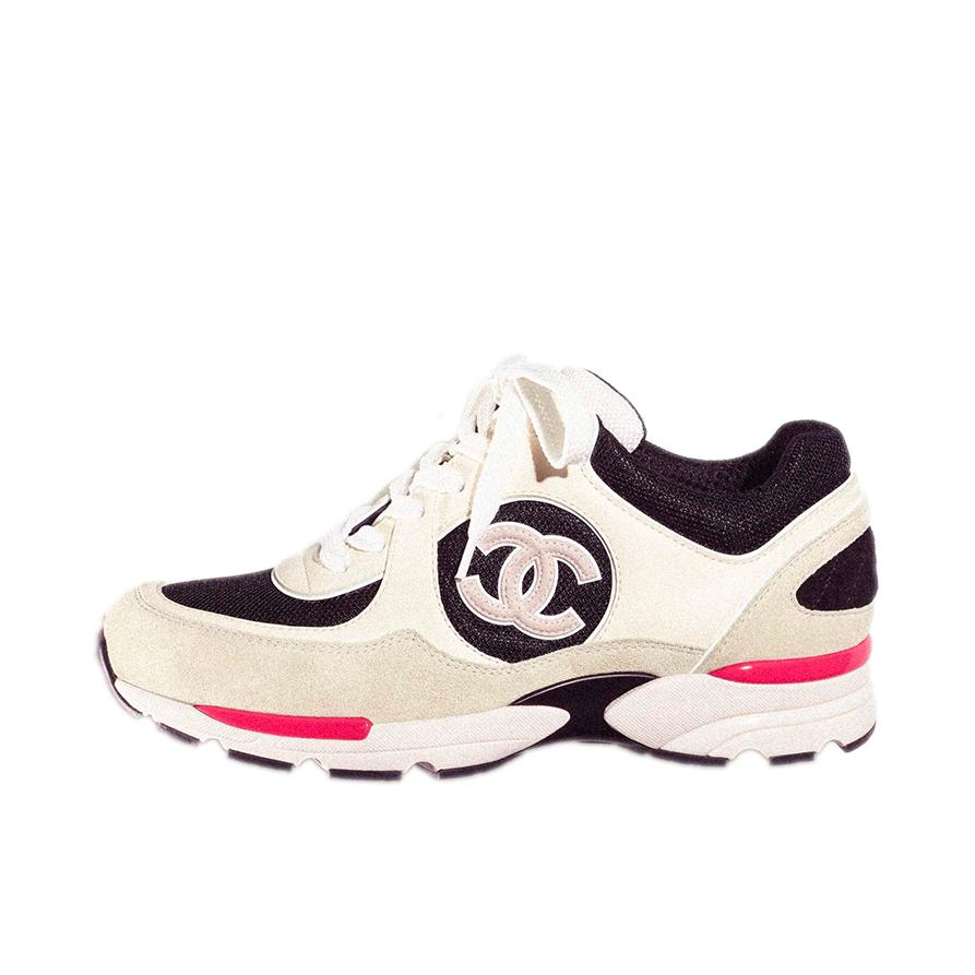 推荐商品：Chanel 时尚百搭 运动休闲 防滑耐磨 减震 网纱 舒适透气 圆头 织物 跑鞋 G38750Y55682K3813 象牙白/黑/米色