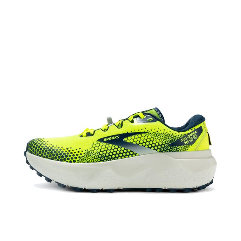 推荐商品：Brooks/布鲁克斯 Caldera 山啸 6 越野徒步 缓震 防滑 耐磨 网面 爬山 跑鞋 荧光霓绿/泰坦蓝/蘑菇灰