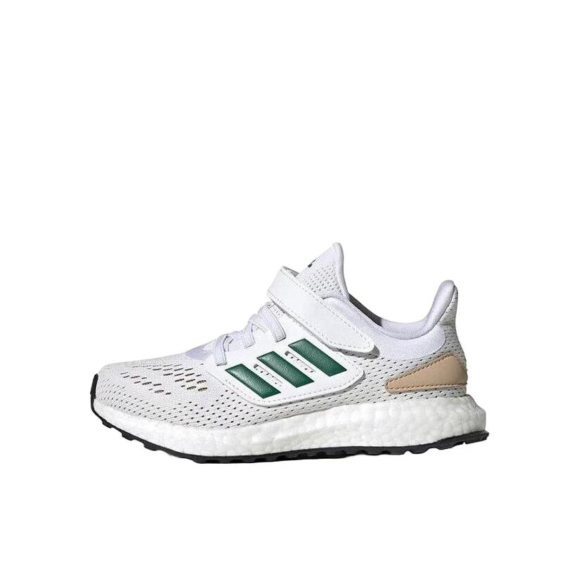 推荐商品：adidas  Pureboost 22  舒适百搭 防滑耐磨 网面透气 减震轻便  跑鞋 运动鞋 儿童 小童/白色/绿色