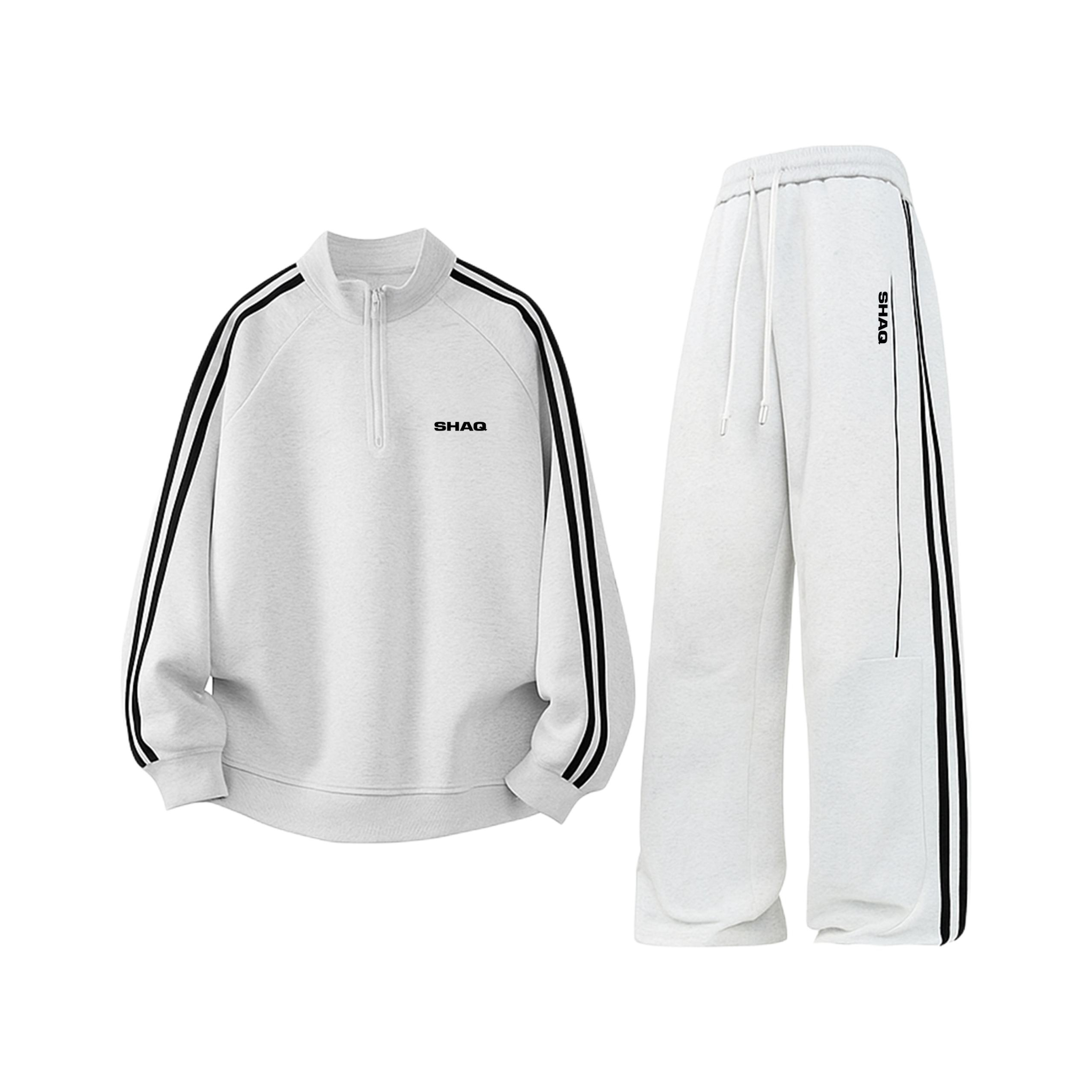 推荐商品：SHAQ 美式复古拼接长袖休闲套装 SQC25015689 花白灰
