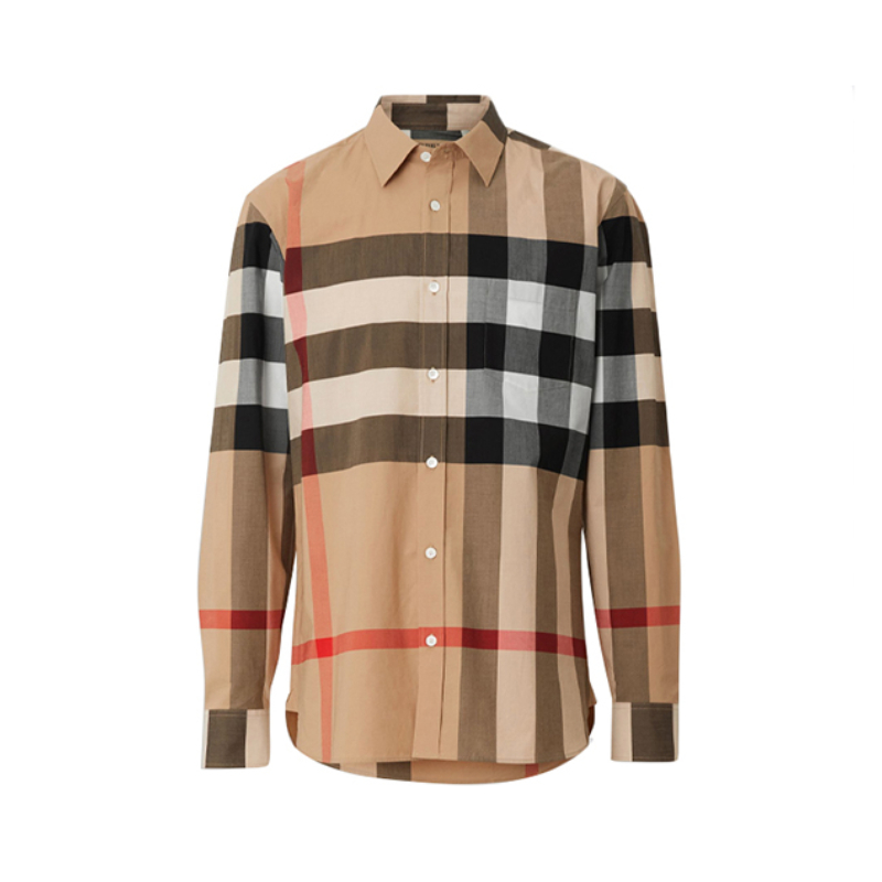 Burberry/博柏利 高街风大格纹接弹力棉府绸条纹纽扣棉质单排扣翻领长袖衬衫 8010213
