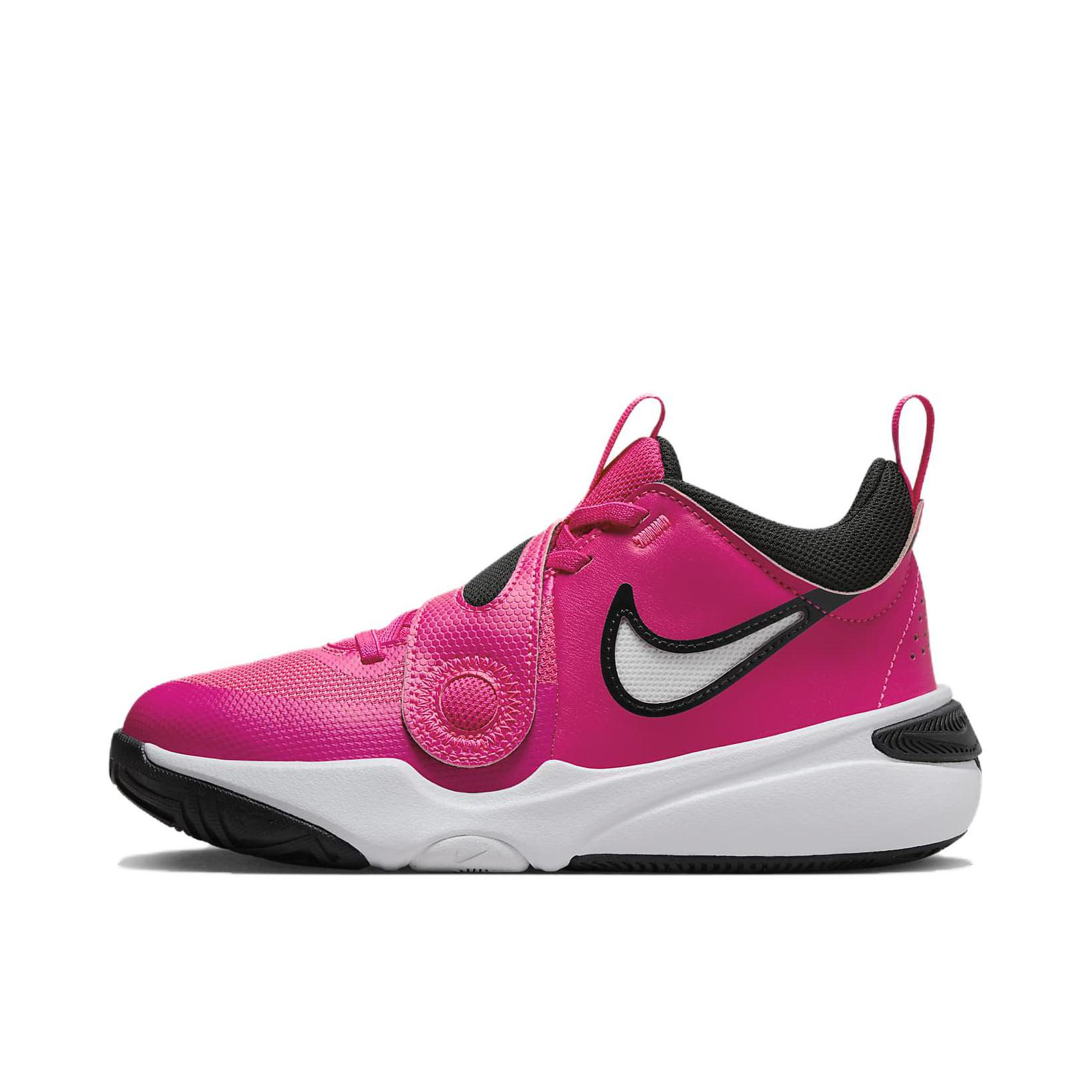 推荐商品：Nike Team Hustle D 11 篮球鞋 防滑耐磨减震回弹舒适透气魔术贴低帮 大童/黑色/粉色