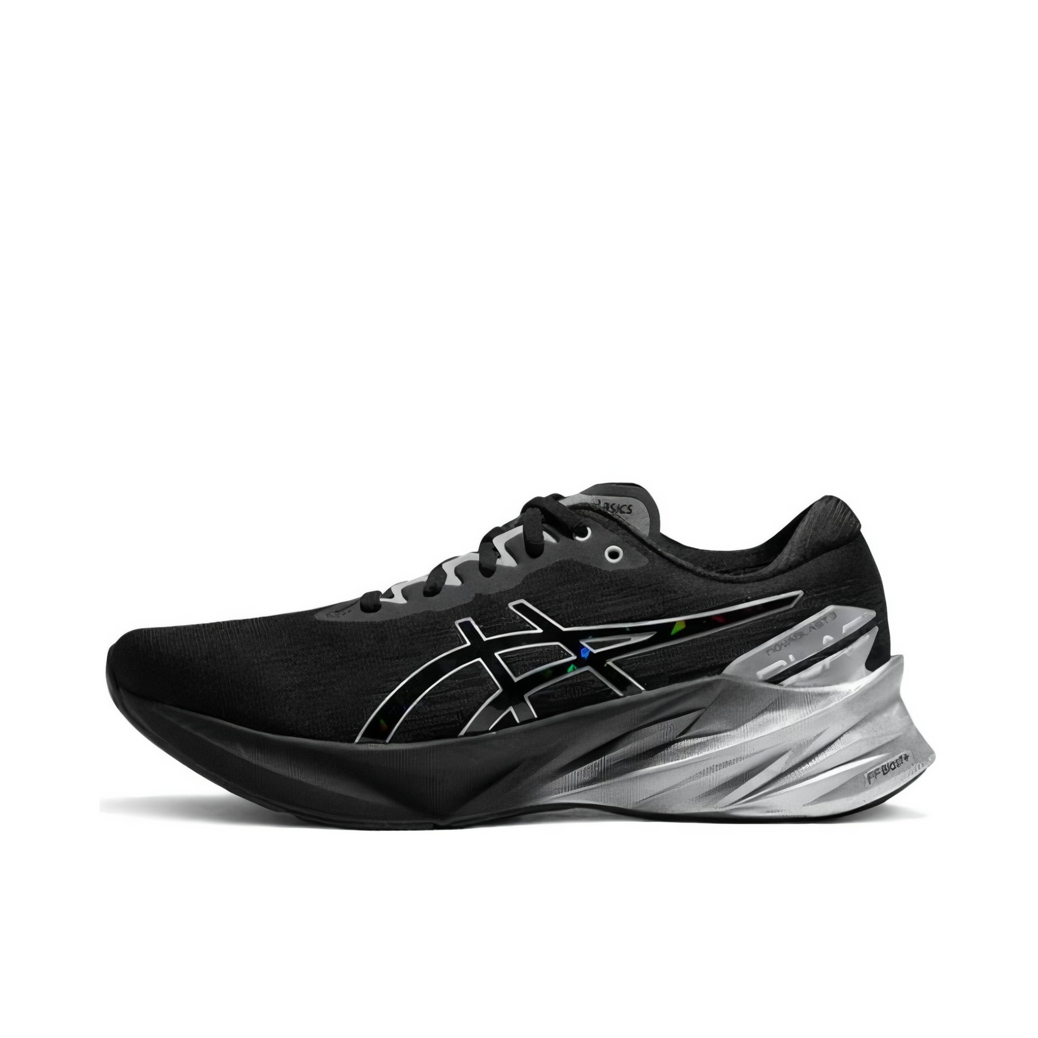 推荐商品：Asics/亚瑟士 Novablast 3 跑鞋 回弹缓震防滑支撑马拉松合成革织物网布透气碳板圆头 黑色/银灰