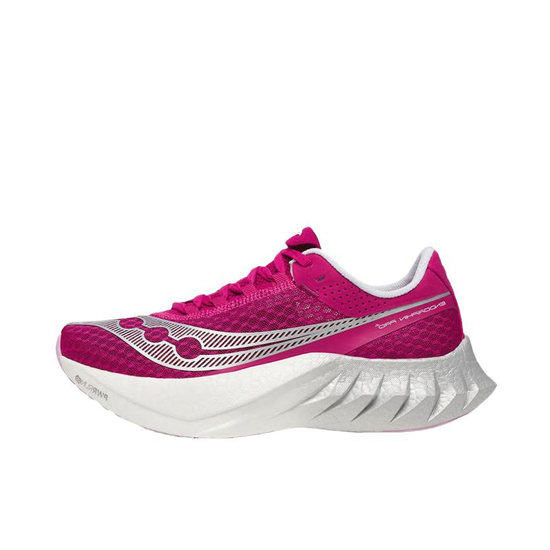 推荐商品：Saucony/索康尼 EndorphinPro 啡鹏4 碳板全掌 回弹 缓震 支撑 防滑耐磨 时尚复古 跑鞋 女款/亮洋红/白色