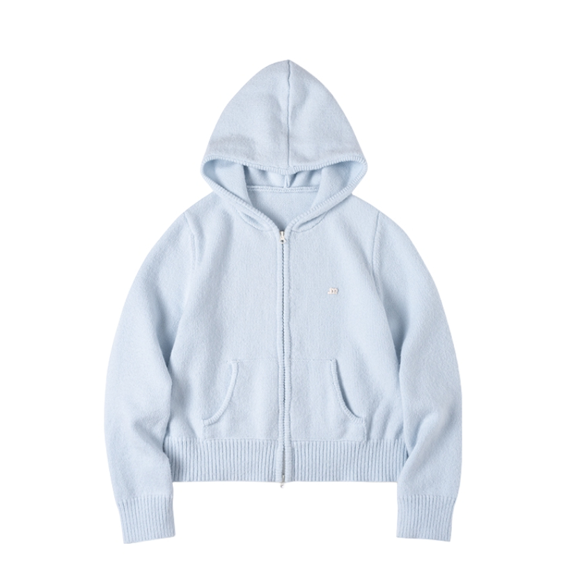 推荐商品：INRM  慵懒风短款拉链连帽毛衣 女装 230411L 浅蓝