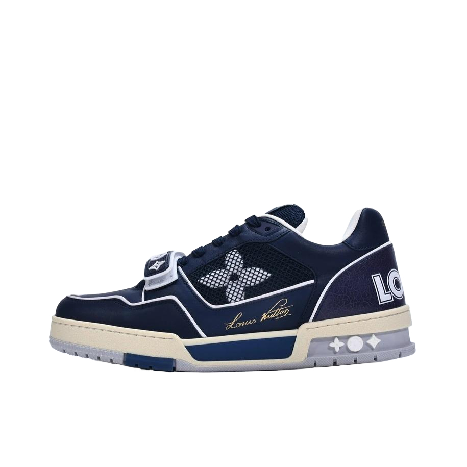 推荐商品：Louis Vuitton trainer 百搭复古 轻便平跟 花朵图案 牛仔布 板鞋 藏青