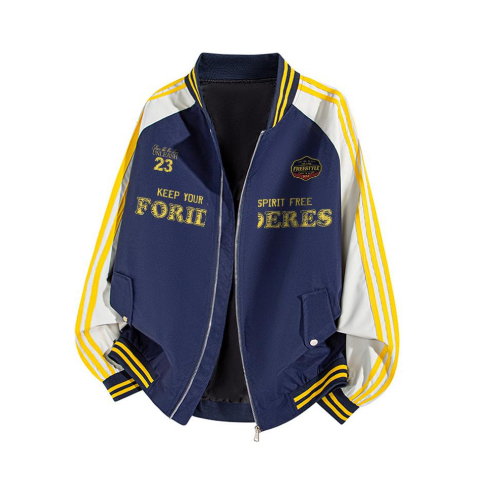 推荐商品：Forider  加棉加厚美式复古学院风条纹棉服 男女同款 FOR8951YH60175YF 藏青拼杏/升级款