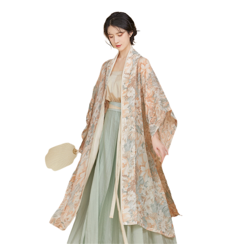 推荐商品：织造司 娇柳 宋制改良长干寺长衫宋抹褶裙汉服 女装 粉长干寺长衫+粉宋抹+绿百迭裙/三件套