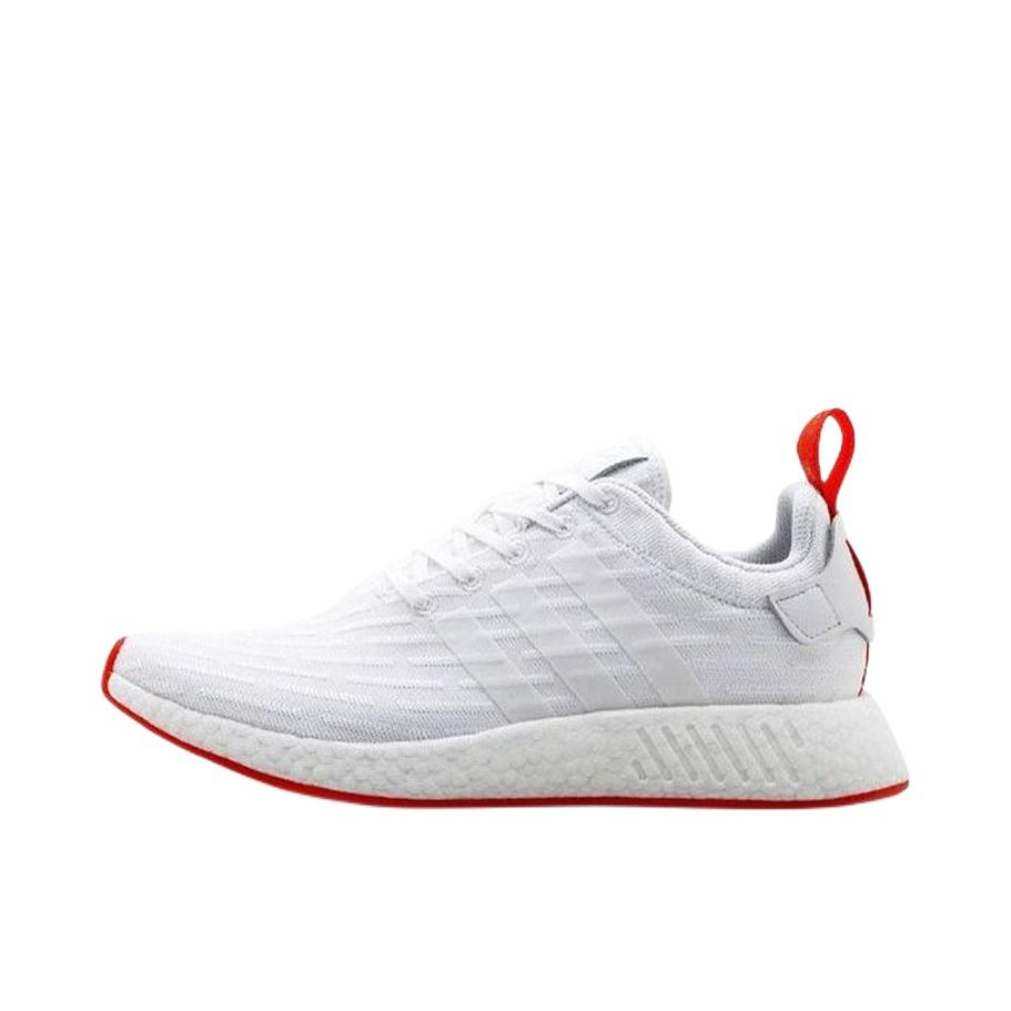 推荐商品：adidas Originals NMD R2 防滑耐磨 轻便透气 简约潮流 舒适百搭 运动休闲鞋 White Core Red 白红