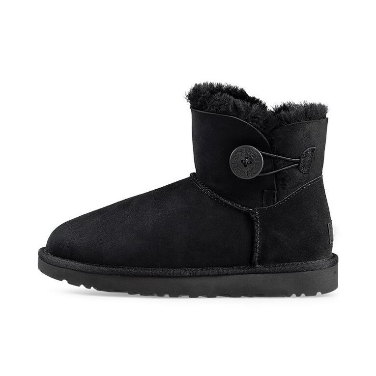 推荐商品：UGG Bailey Mini Button 防水 舒适防滑 羊皮毛 纽扣 圆头 短筒 雪地靴 1016554 纯黑