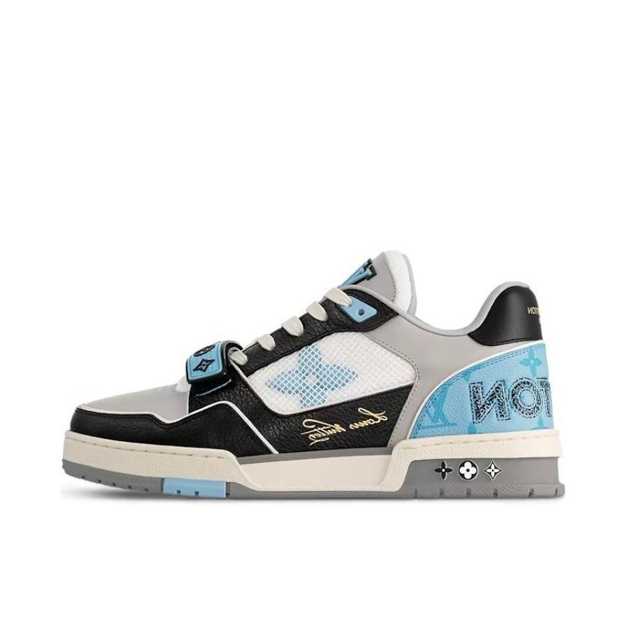 推荐商品：Louis Vuitton trainer 百搭复古 轻便平跟 花朵图案 牛仔布 板鞋 海蓝色