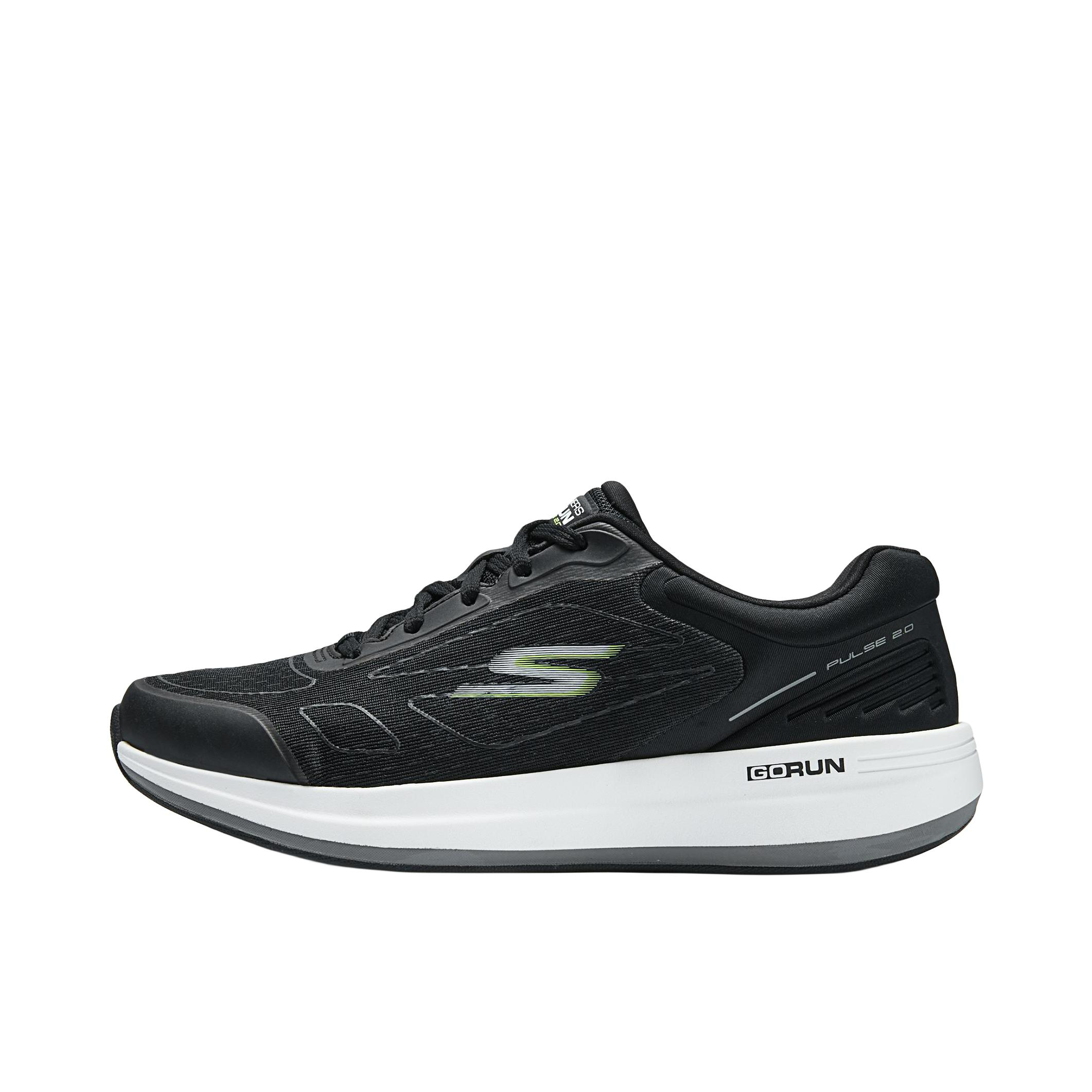 推荐商品：Skechers/斯凯奇 GO RUN PULSE 2.0 缓震回弹 轻质耐磨 绑带 织物 一脚蹬 网面 跑鞋 黑色/白色