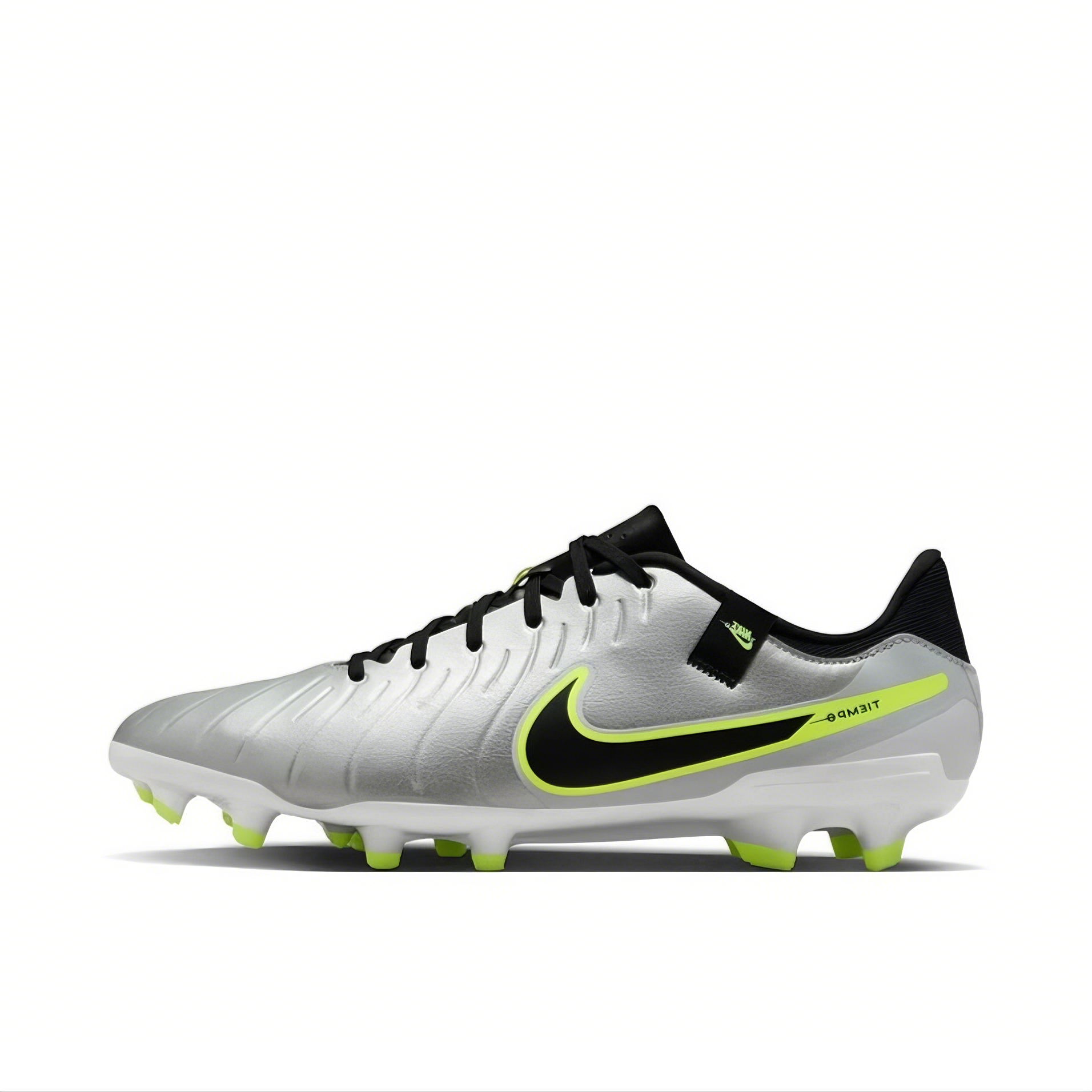 推荐商品：Nike Tiempo 10 ACADEMY FG/MG 中端 混钉 多种场地 合成革耐磨支撑抗冲击 足球鞋 银色/黑色