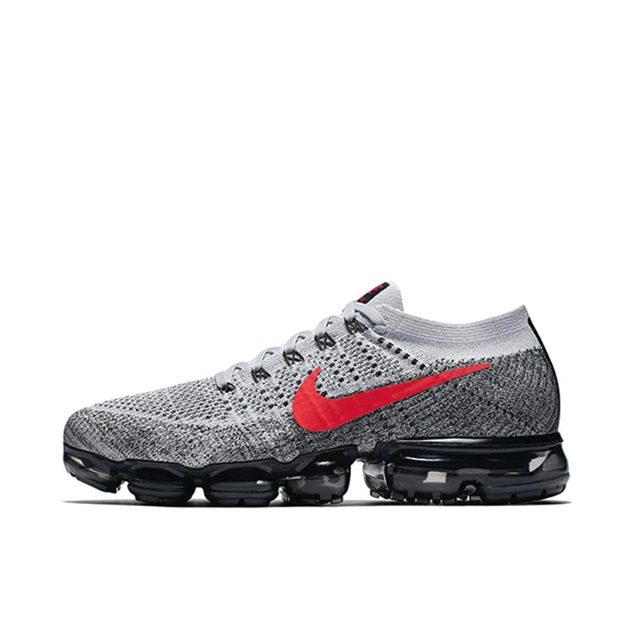 推荐商品：Nike Air VaporMax 跑鞋 气垫缓震防滑耐磨舒适轻便百搭简约运动全掌编织支撑休闲圆头 Platinum Red Black 黑灰红