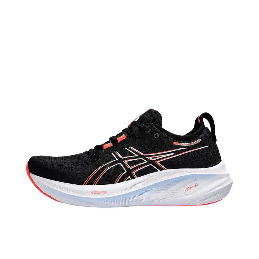 推荐商品：Asics/亚瑟士 Gel-Nimbus 26 跑鞋 缓震轻量回弹防滑耐磨舒适轻便稳定支撑马拉松短跑 黑色/红色/白色