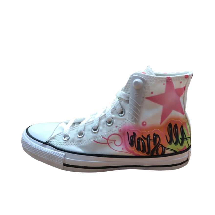 推荐商品：Converse/匡威 Chuck Taylor All Star 帆布鞋 常青款轻便防滑耐磨百搭复古圆头减震贴合高帮 白粉/字母印花